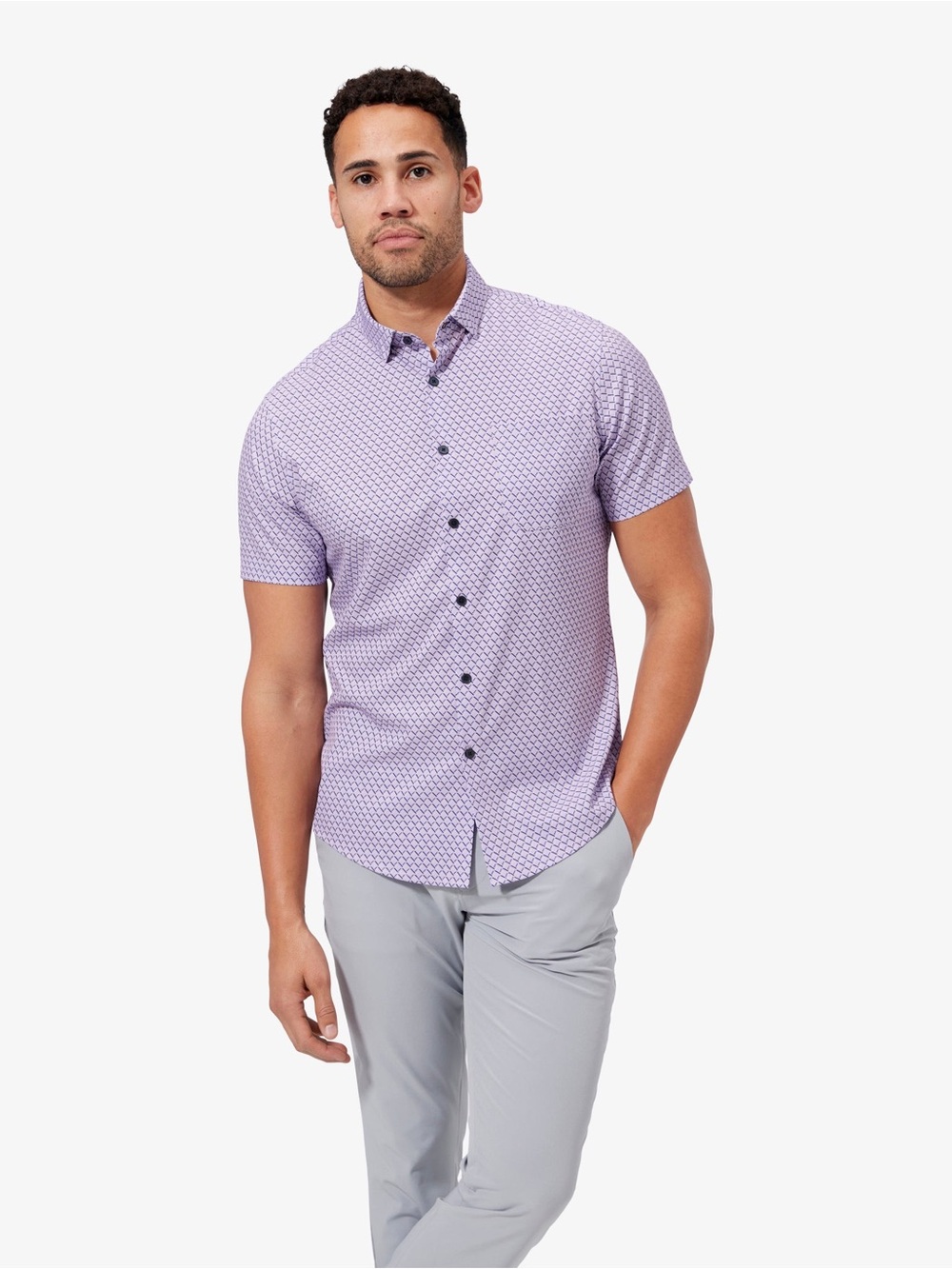 Mizzen+Main Lavender Short-Sleeve Geometric Button-Down Shirt